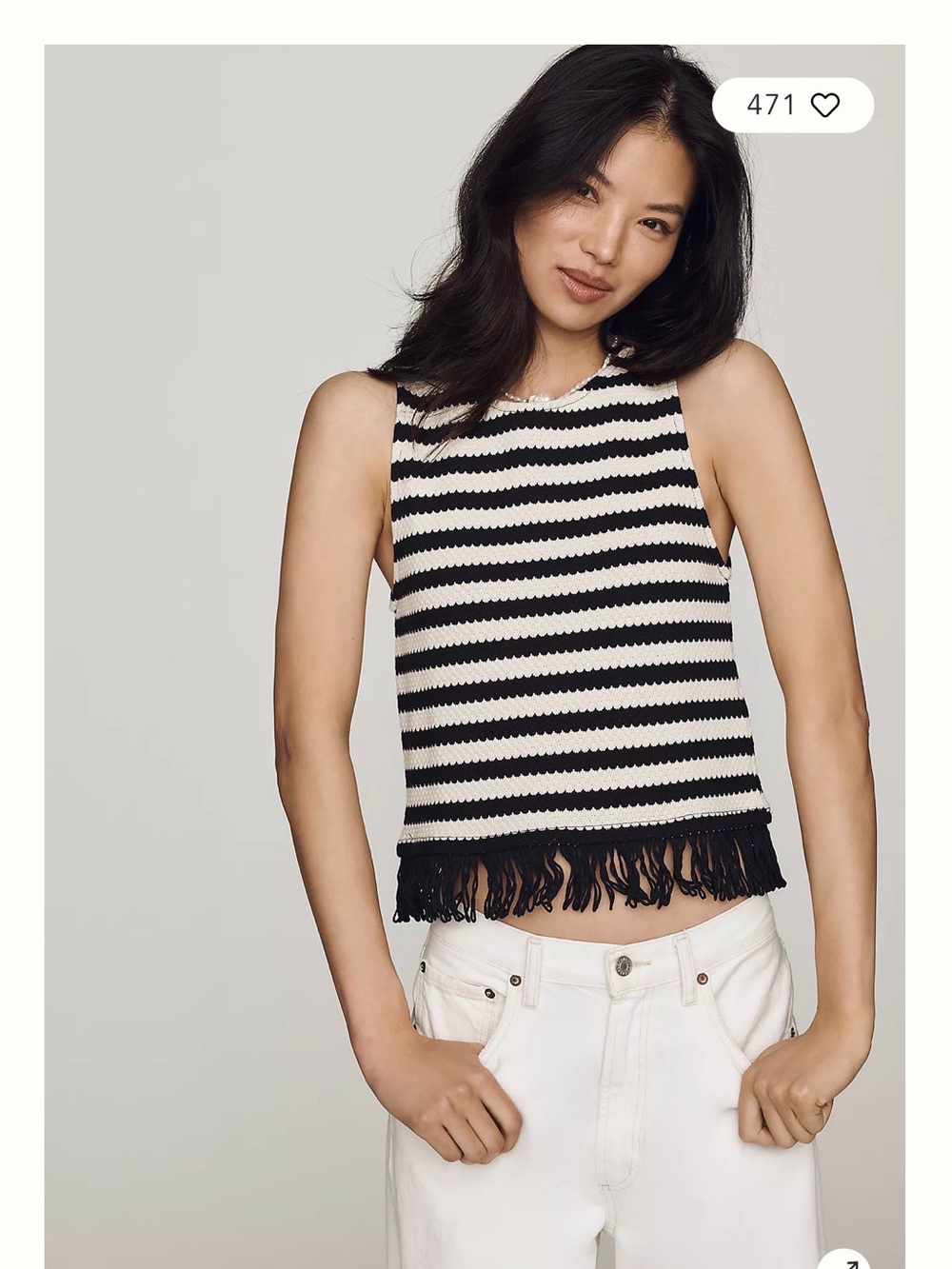 Anthropology Maeve Black & White Striped Fringe Knit Tank